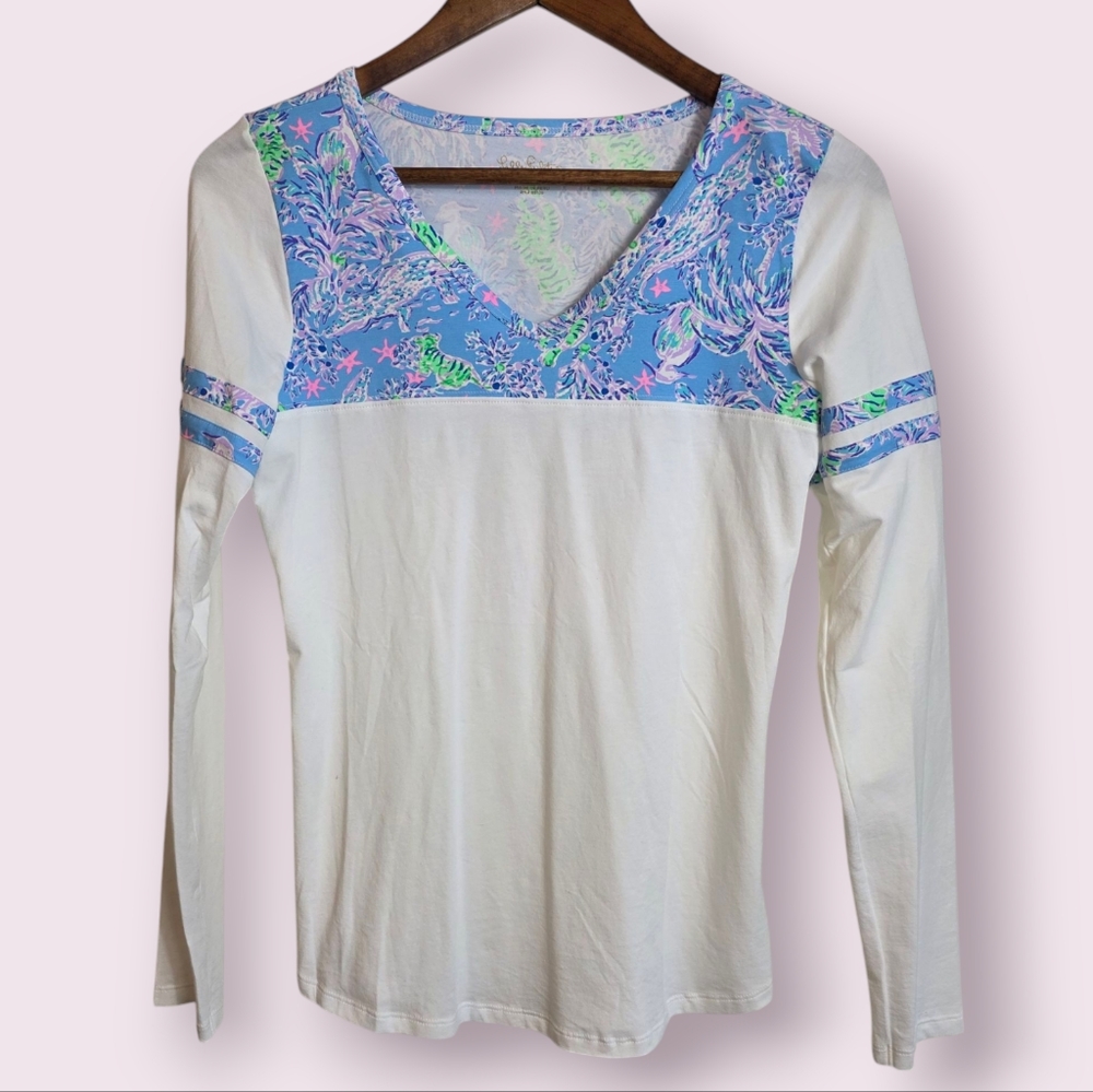 Lilly Pilitzer Top Animal Print V Neck Blouse Color Block Small